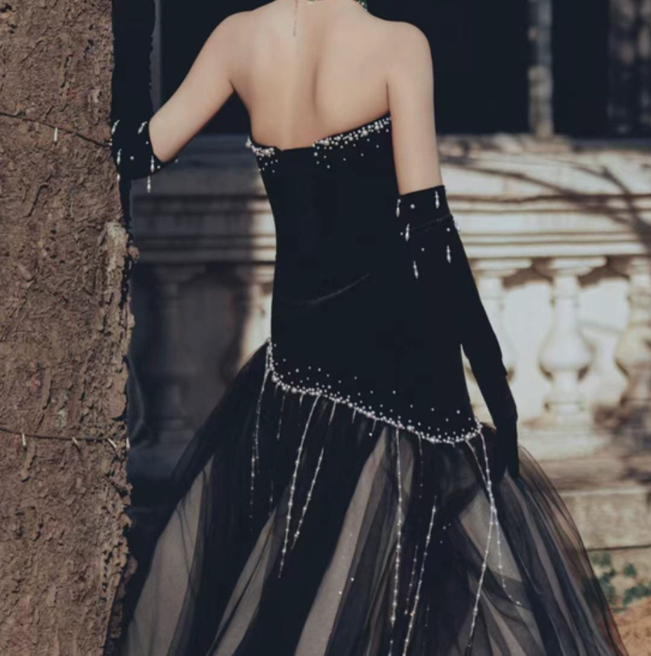 Robe de bal de princesse bustier à volants en satin long, robe de soirée C8117