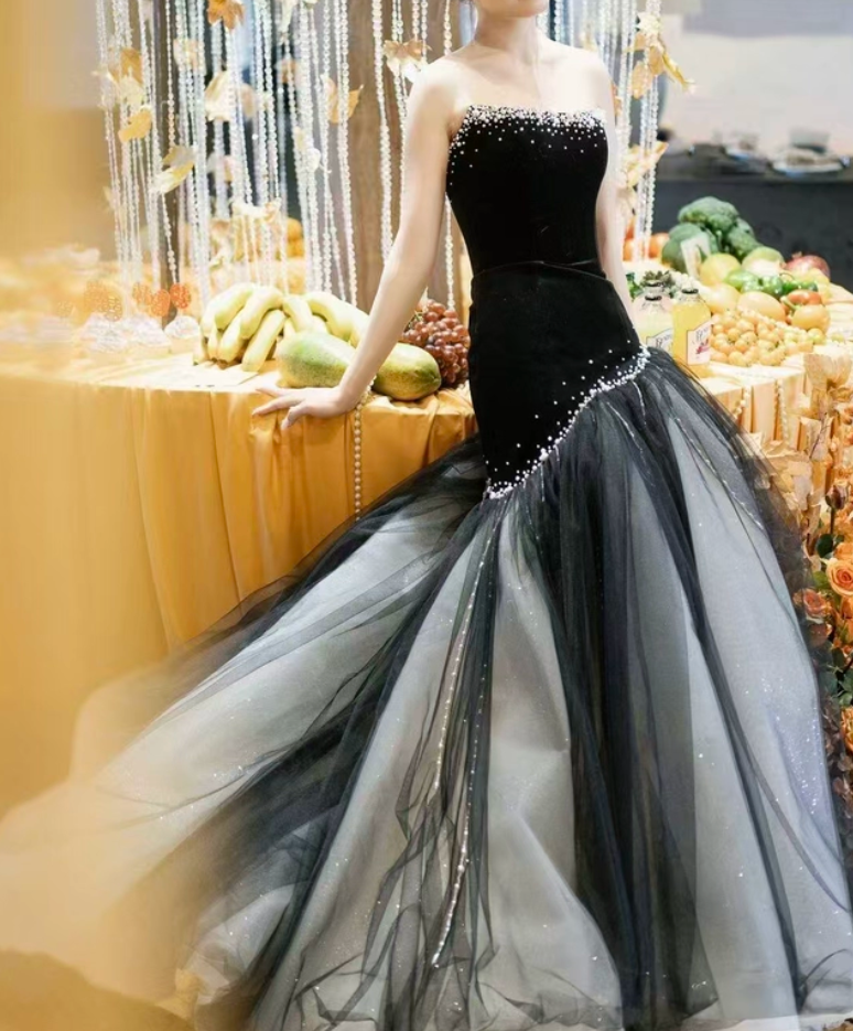 Robe de bal de princesse bustier à volants en satin long, robe de soirée C8117
