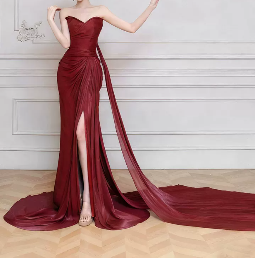 Robe de bal de princesse bustier à volants en satin long, robe de soirée C8117