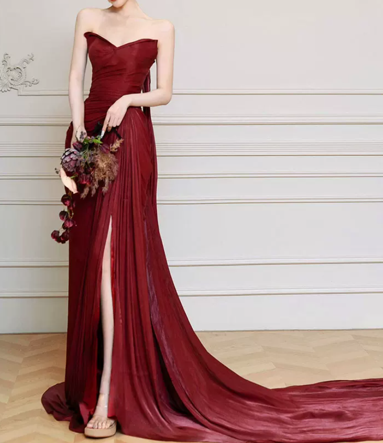 Robe de bal de princesse bustier à volants en satin long, robe de soirée C8117