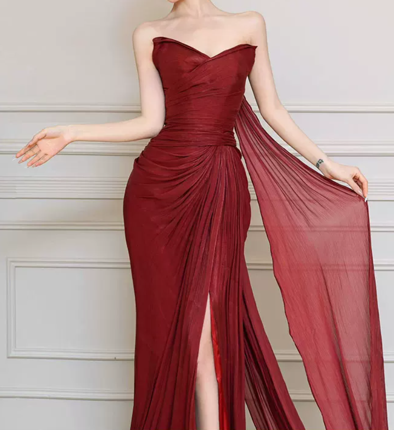 Robe de bal de princesse bustier à volants en satin long, robe de soirée C8117