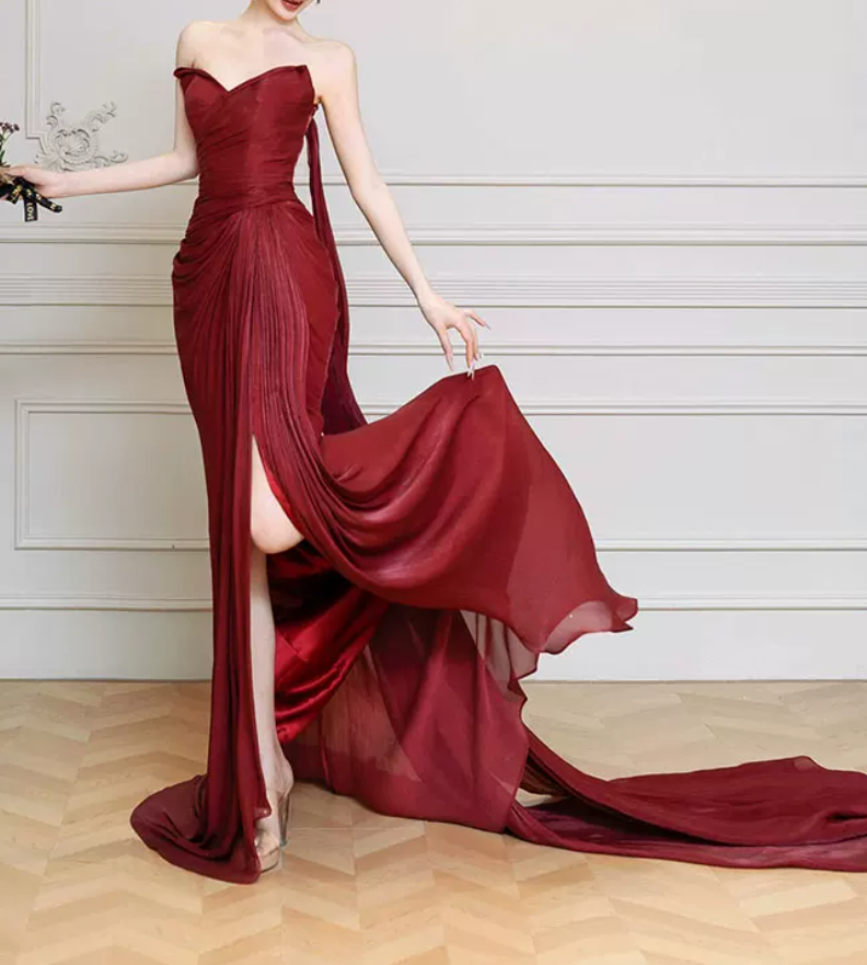 Robe de bal de princesse bustier à volants en satin long, robe de soirée C8117