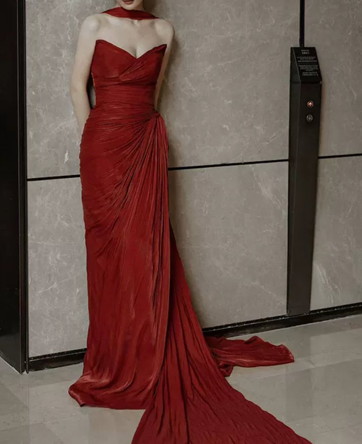 Robe de bal de princesse bustier à volants en satin long, robe de soirée C8117