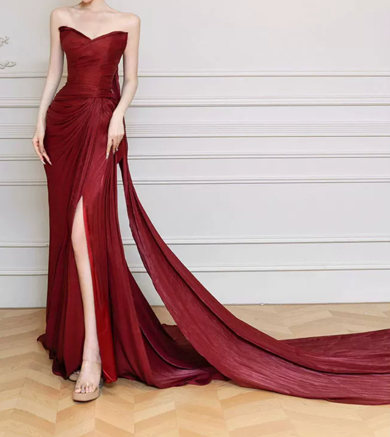 Robe de bal de princesse bustier à volants en satin long, robe de soirée C8117