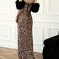 Glam Off-Shoulder Gold Prom Dress Sequins Mermaid Evening Dress C8810