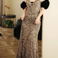 Glam Off-Shoulder Gold Prom Dress Sequins Mermaid Evening Dress C8810