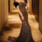 Glam Off-Shoulder Gold Prom Dress Sequins Mermaid Evening Dress C8810