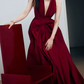Romantic Halter Neck Red Prom Dress Ruched A-Line Evening Dress C8811