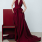 Romantic Halter Neck Red Prom Dress Ruched A-Line Evening Dress C8811