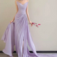 Glam Strapless Purple Prom Dress With Scarf High Slit Ruched Mermaid Evening Dress C8812