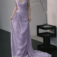 Glam Strapless Purple Prom Dress With Scarf High Slit Ruched Mermaid Evening Dress C8812