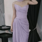 Glam Strapless Purple Prom Dress With Scarf High Slit Ruched Mermaid Evening Dress C8812