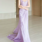 Glam Strapless Purple Prom Dress With Scarf High Slit Ruched Mermaid Evening Dress C8812
