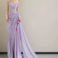 Glam Strapless Purple Prom Dress With Scarf High Slit Ruched Mermaid Evening Dress C8812