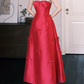 Glam Spaghetti Straps Red Prom Dress Bows Beaded A-Line Evening Dress C8813