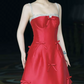 Glam Spaghetti Straps Red Prom Dress Bows Beaded A-Line Evening Dress C8813