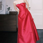 Glam Spaghetti Straps Red Prom Dress Bows Beaded A-Line Evening Dress C8813