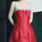 Glam Spaghetti Straps Red Prom Dress Bows Beaded A-Line Evening Dress C8813