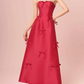 Glam Spaghetti Straps Red Prom Dress Bows Beaded A-Line Evening Dress C8813