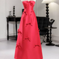 Glam Spaghetti Straps Red Prom Dress Bows Beaded A-Line Evening Dress C8813