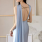 Chic Strapless Beaded Blue Prom Dress With Scarf Backless High Slit Mermaid Evening Dress C8814