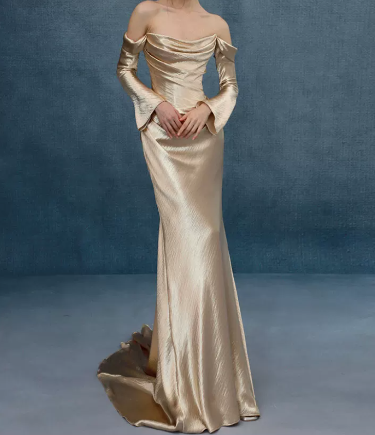 Robe de bal de princesse bustier à volants en satin long, robe de soirée C8117