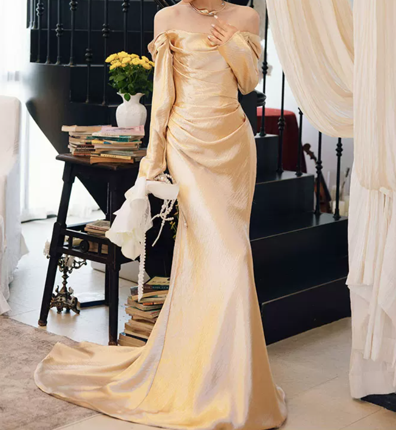 Robe de bal de princesse bustier à volants en satin long, robe de soirée C8117