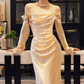 Robe de bal de princesse bustier à volants en satin long, robe de soirée C8117