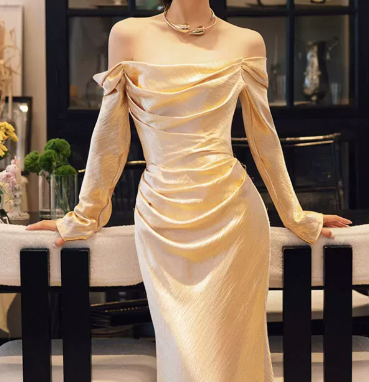 Robe de bal de princesse bustier à volants en satin long, robe de soirée C8117