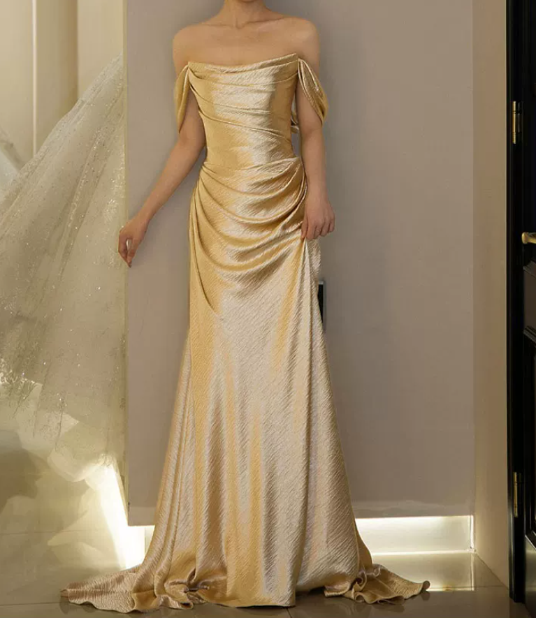 Robe de bal de princesse bustier à volants en satin long, robe de soirée C8117