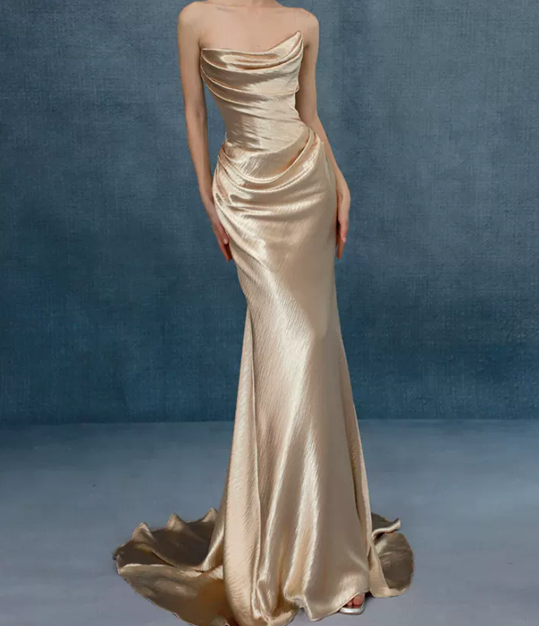 Robe de bal de princesse bustier à volants en satin long, robe de soirée C8117