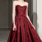 Robe de bal de princesse bustier à volants en satin long, robe de soirée C8117