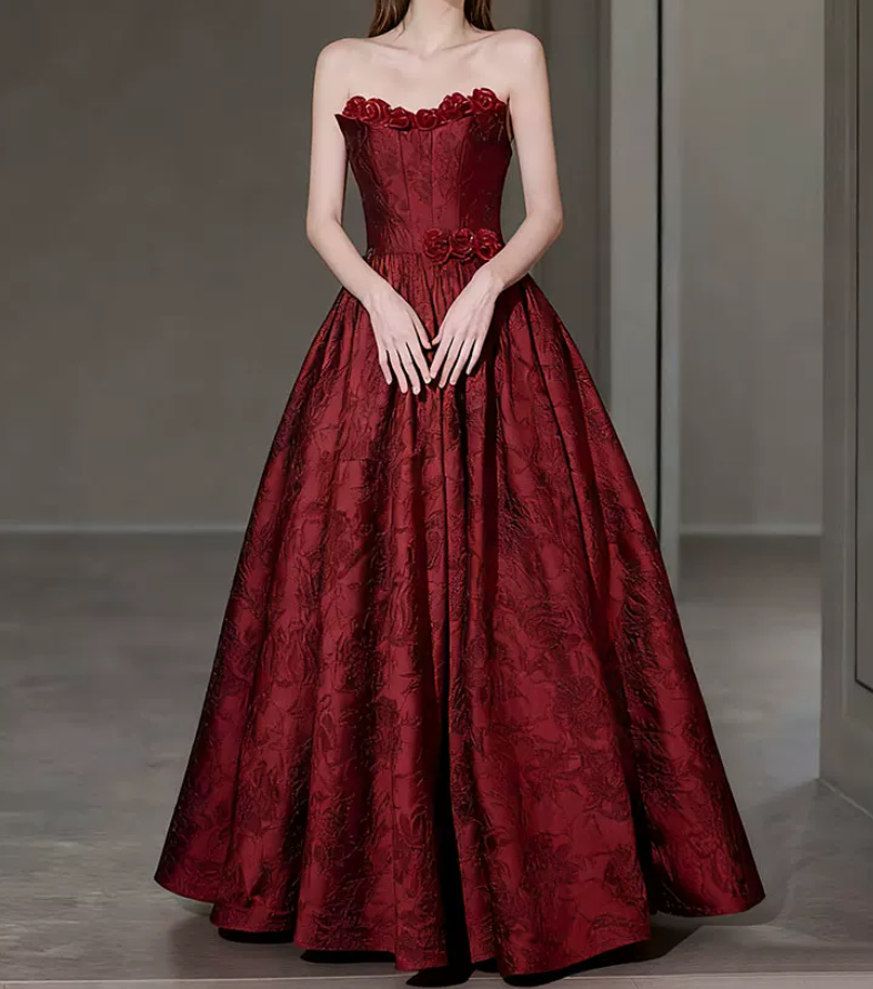 Robe de bal de princesse bustier à volants en satin long, robe de soirée C8117