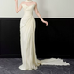 Chic Strapless Ruched Wedding Dresses With Scarf Satin Sheath Bridal Dress C8817