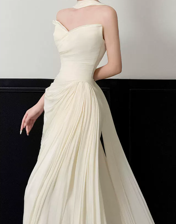 Chic Strapless Ruched Wedding Dresses With Scarf Satin Sheath Bridal Dress C8817