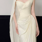 Chic Strapless Ruched Wedding Dresses With Scarf Satin Sheath Bridal Dress C8817