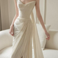 Chic Strapless Ruched Wedding Dresses With Scarf Satin Sheath Bridal Dress C8817
