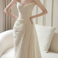 Chic Strapless Ruched Wedding Dresses With Scarf Satin Sheath Bridal Dress C8817