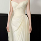 Chic Strapless Ruched Wedding Dresses With Scarf Satin Sheath Bridal Dress C8817