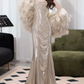 Lustrous Spaghetti Straps Champagne Prom Dress Long Beaded Mermaid Evening Dress C8819