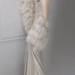 Lustrous Spaghetti Straps Champagne Prom Dress Long Beaded Mermaid Evening Dress C8819
