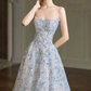Glam Strapless Blue Prom Dress Sequins Appliques A-Line Evening Dress C8821