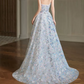 Glam Strapless Blue Prom Dress Sequins Appliques A-Line Evening Dress C8821