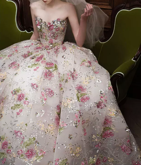 Playful Strapless Pink Prom Dress Sequins Appliques A-Line Evening Dress C8822