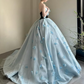 Trendy Strapless Blue Prom Dress Appliques A-Line Evening Dress C8823