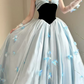 Trendy Strapless Blue Prom Dress Appliques A-Line Evening Dress C8823