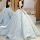 Trendy Strapless Blue Prom Dress Appliques A-Line Evening Dress C8823