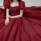 Romantic Short Sleeve Red Prom Dress Beaded A-Line Evening Dress C8824