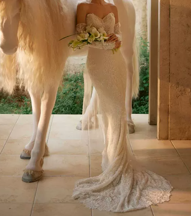 Exquisite Strapless Sequins Wedding Dresses Lace Mermaid Bridal Dress C8825