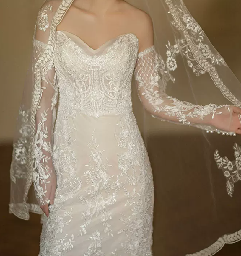 Exquisite Strapless Sequins Wedding Dresses Lace Mermaid Bridal Dress C8825